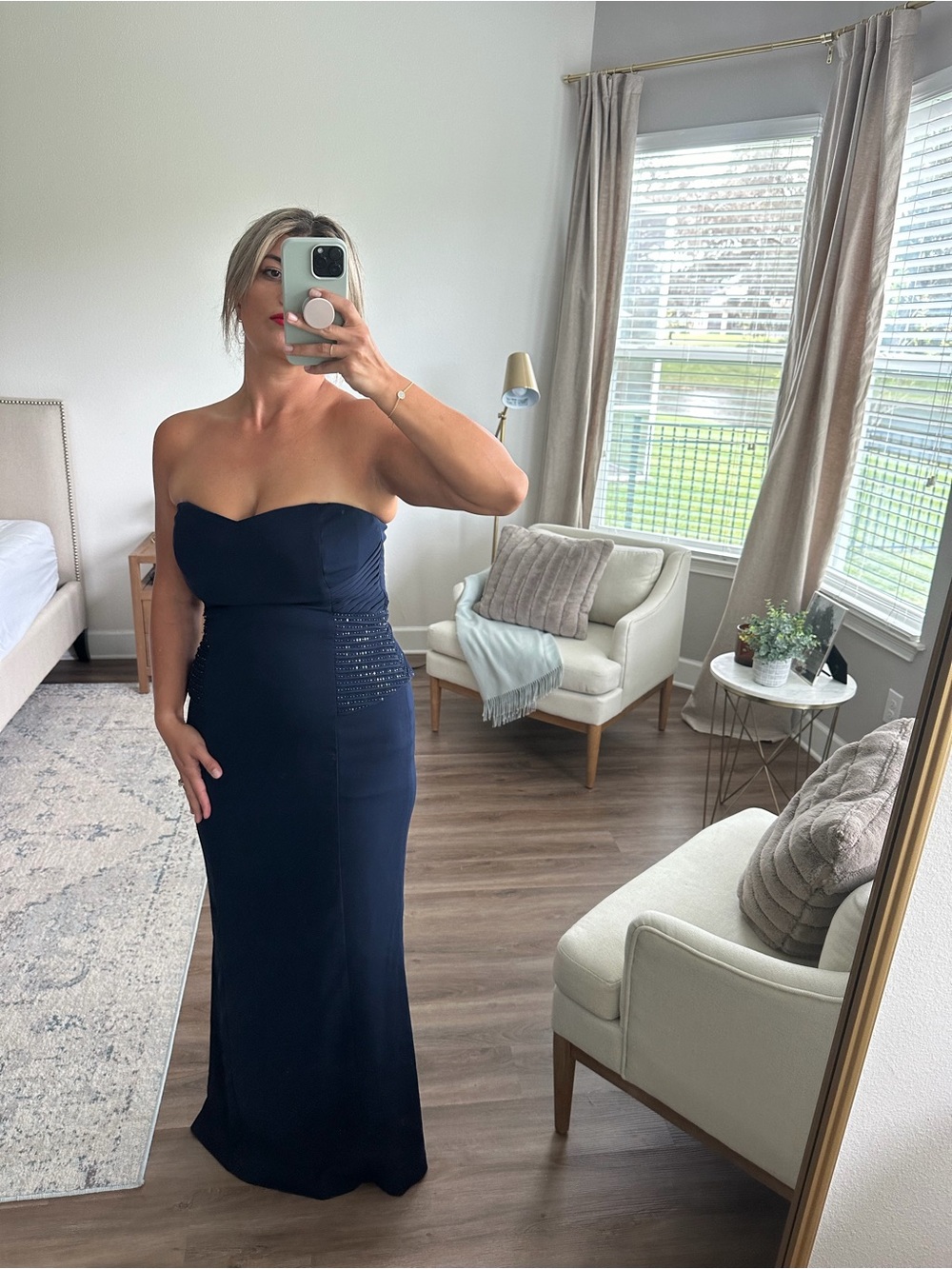Lauren Ralph Lauren Strapless Navy Evening Dress with Side Embellishment